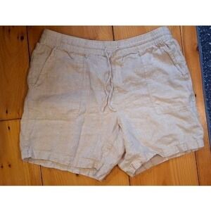 Lands' End Womens Linen High Rise Drawstring Shorts Beige Oatmeal Large 14-16